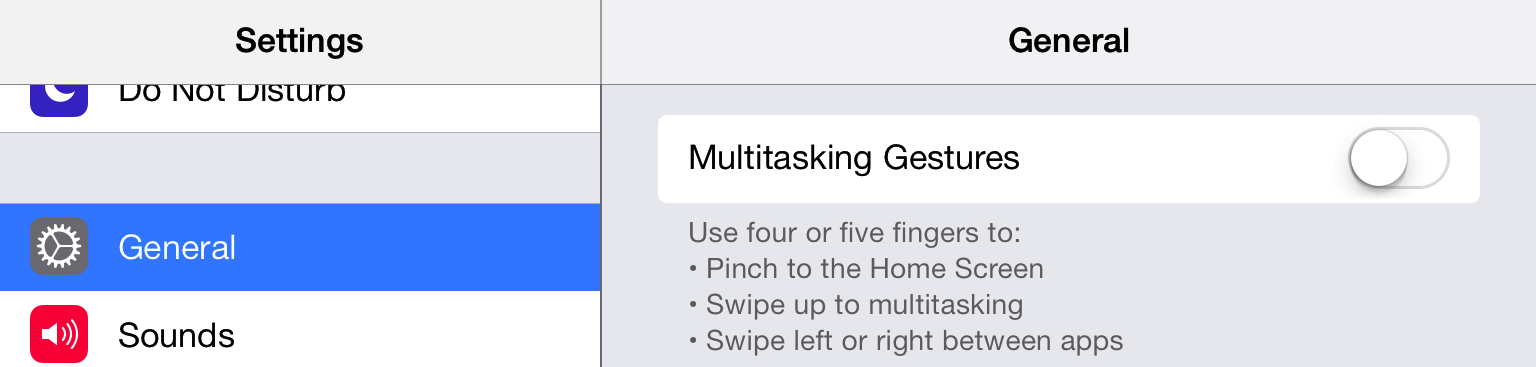 Disable the iPad Multitasking Gestures