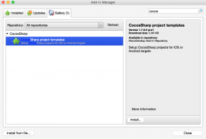 Adding the CocosSharp project templates add-in.