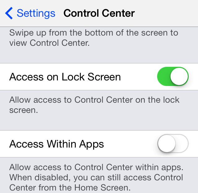 Disable the Control Center Gesture in Apps