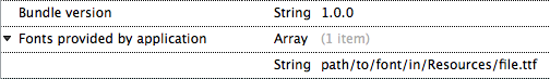 Custom fonts under Fonts provided by application in Info.plist